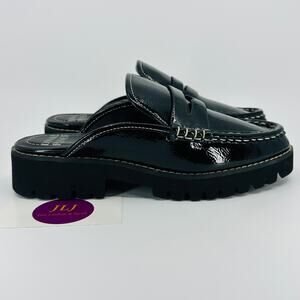 Donald Pliner Women's Patent Black Lug Sole Slip On Penny Loafer Mules Size 6